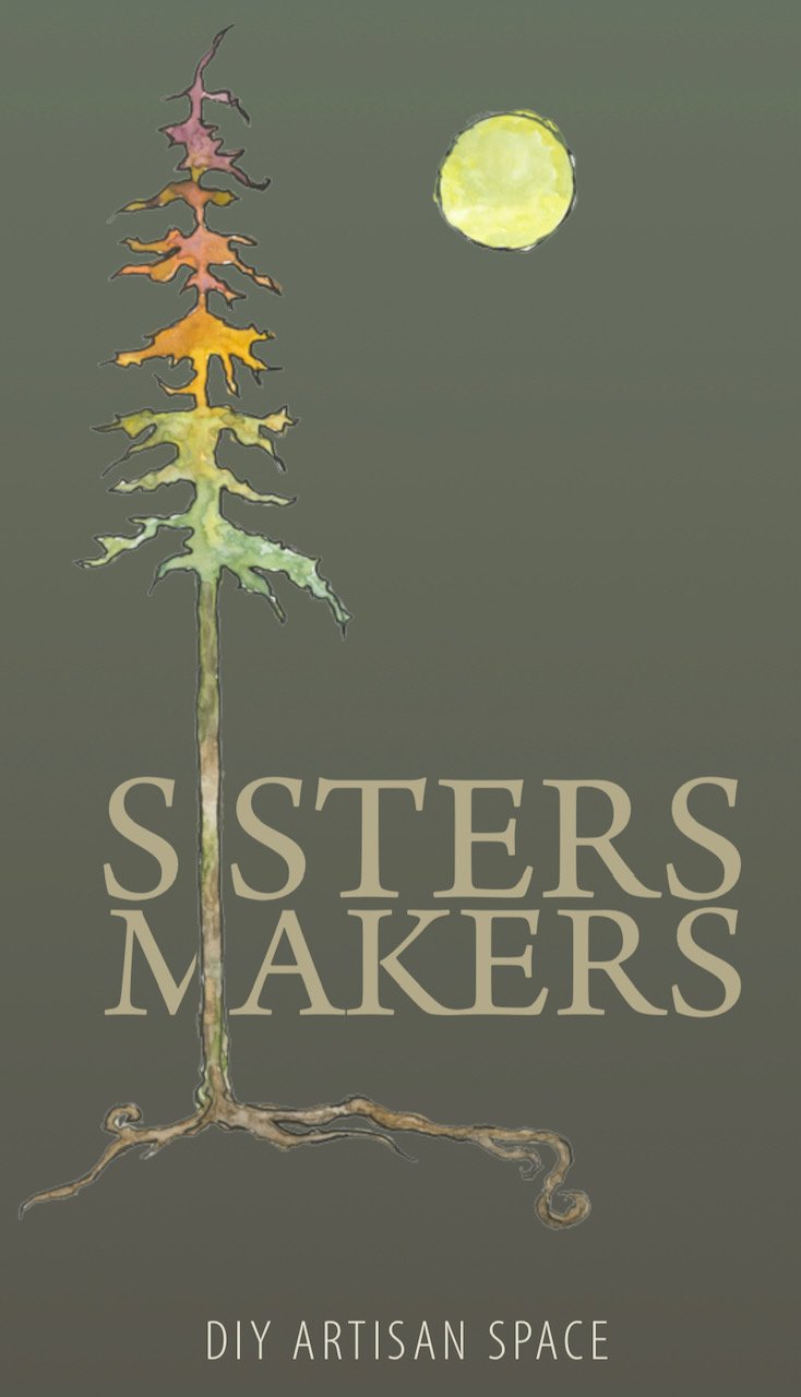 Sisters Makers on green forest background with sun shining.